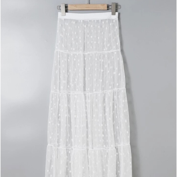 SHEIN white polka dot sheer mesh maxi skirt NWOT large - Picture 7 of 7